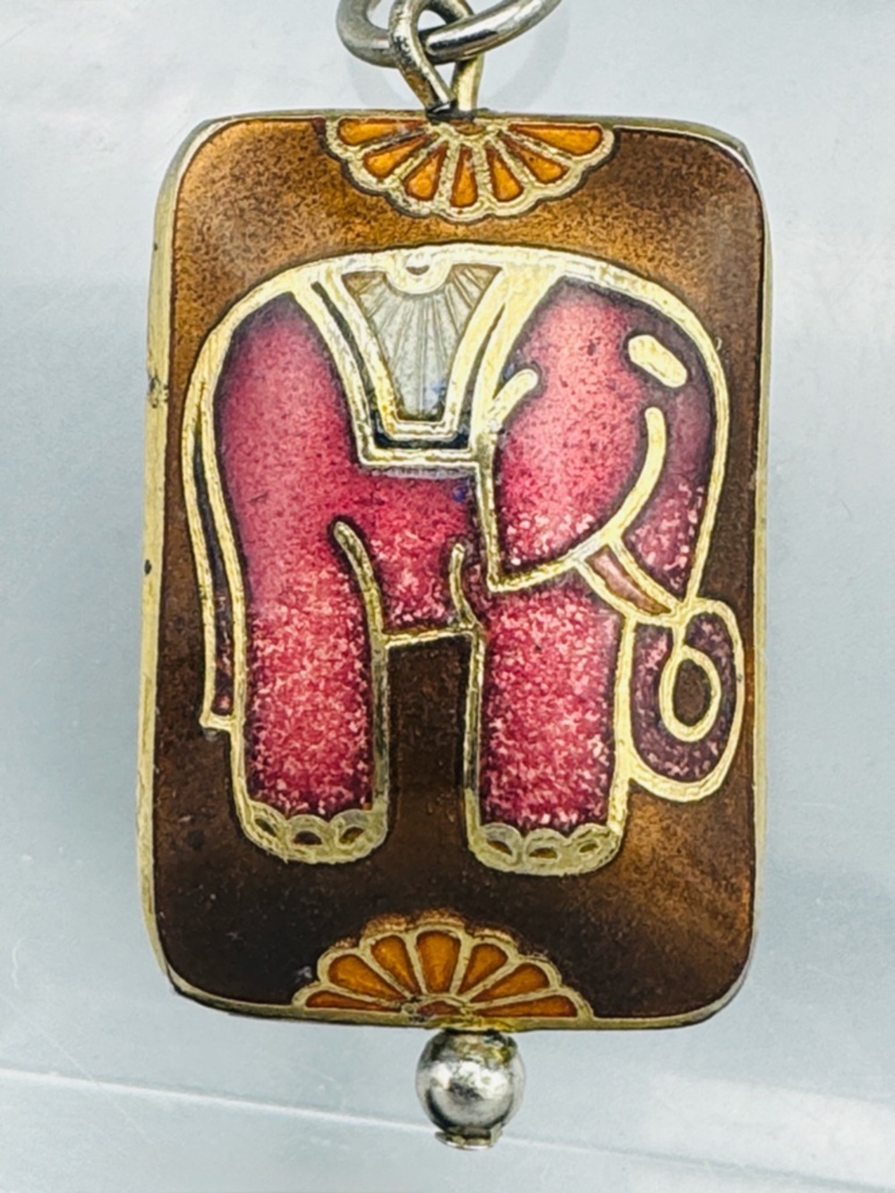 Enamel Elephant Pendant - Pink & Brown Cloisonné - Picture 1 of 4